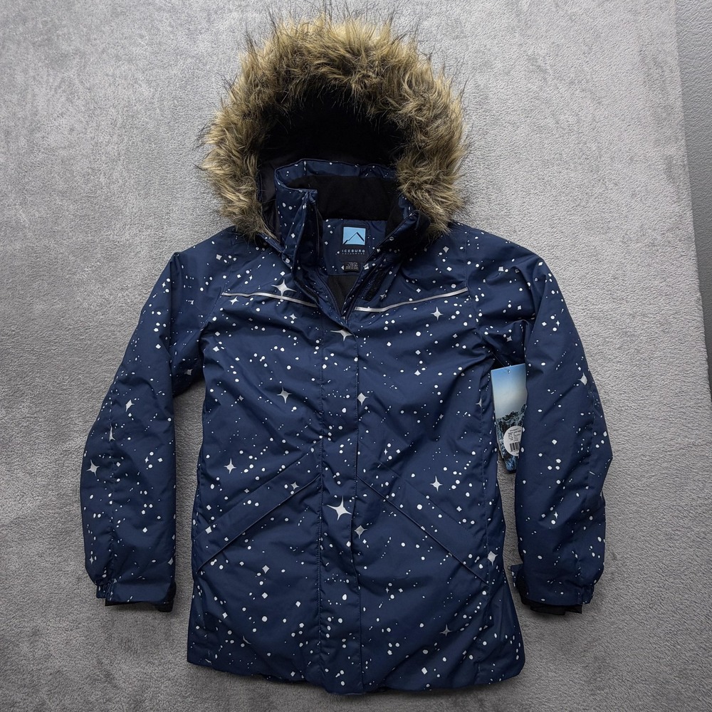 Iceburg Outerwear Jacket Youth Large 14/16 Blue‎ Space Print Hooded Ski Snow